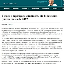 Fuses e aquisies somam R$ 111 bilhes nos quatro meses de 2017